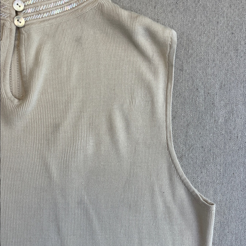 Liz Claiborne Petite Sleeveless Beaded Cream Top Ivory Size L - Picture 11 of 12